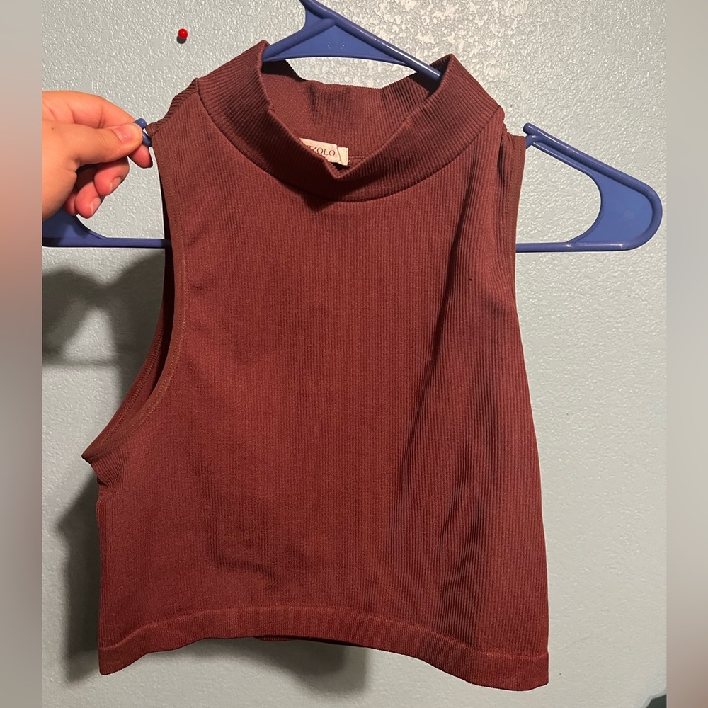 Stretchy high neck tank.